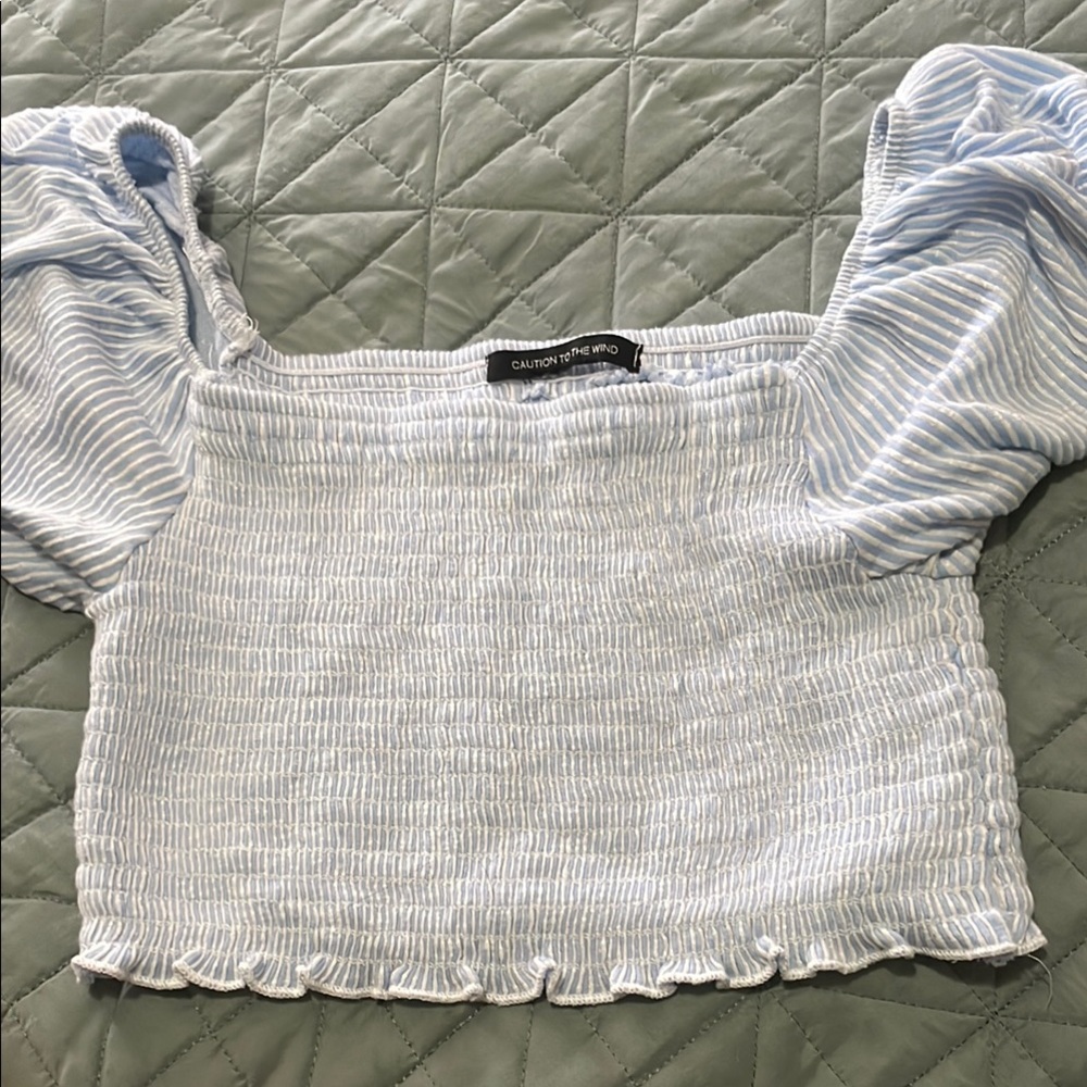 Caution To The Wind Light Blue Textured Crop Top